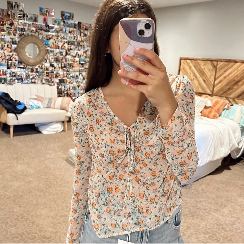 Basil Lola Floral Mesh Long Sleeve